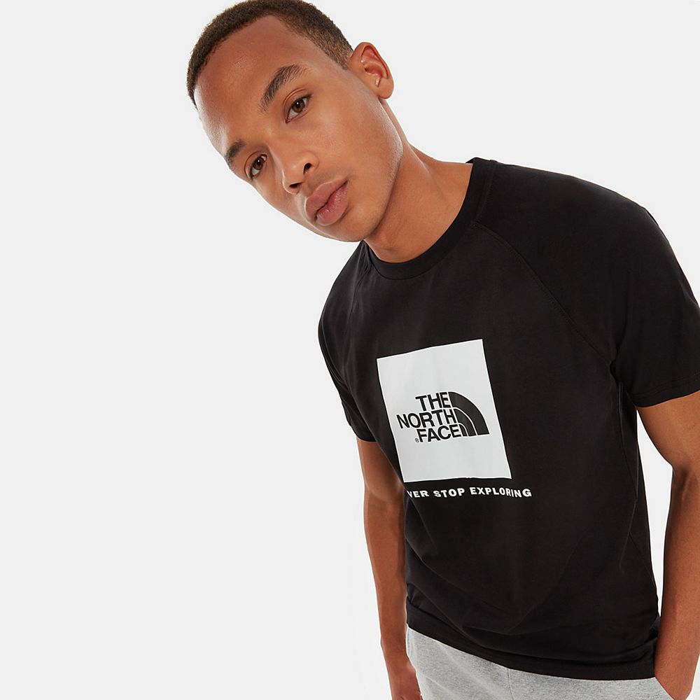 The North Face T-Shirts Mens Australia - The North Face Raglan Redbox Black / White (XWL-058721)